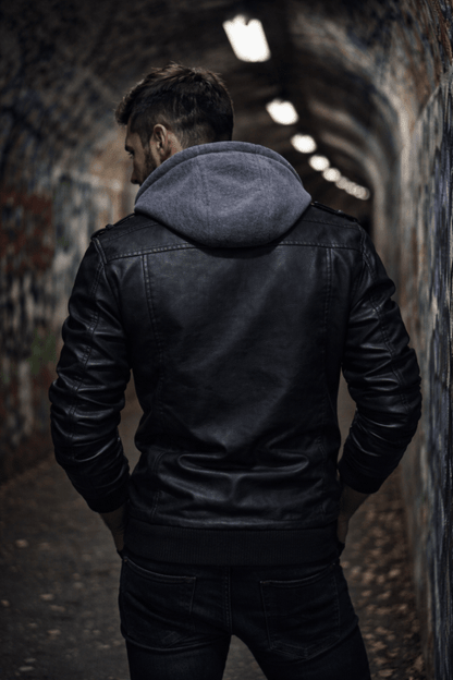 Emil | Herren Klassiker Leder Jacke mit Kapuze
