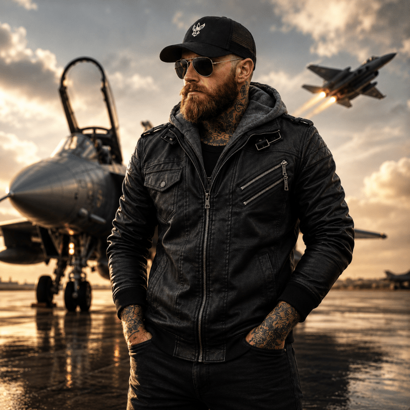 Emil | Herren Klassiker Leder Jacke mit Kapuze