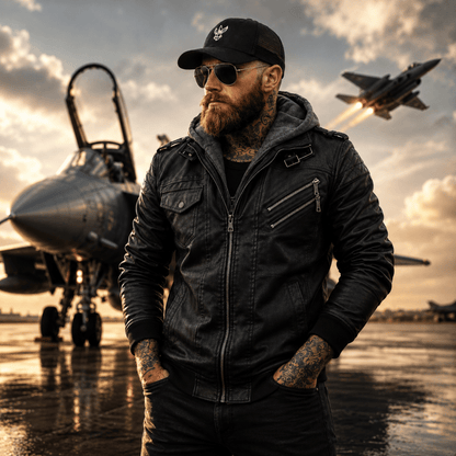 Emil | Herren Klassiker Leder Jacke mit Kapuze
