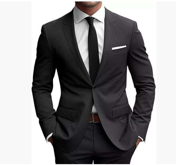 Herren Eleganter Slim Fit Frühjahrsanzug mit Hemdkragen