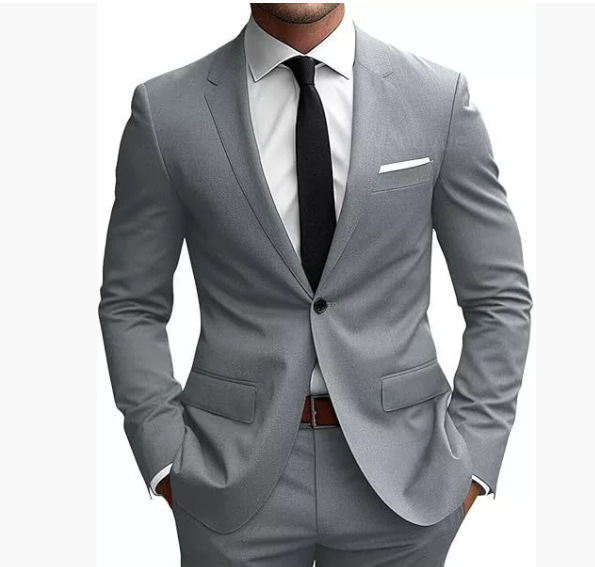 Herren Eleganter Slim Fit Frühjahrsanzug mit Hemdkragen