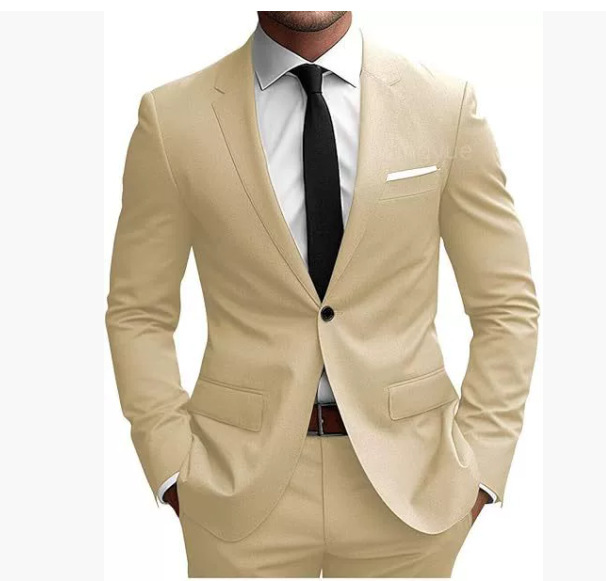 Herren Eleganter Slim Fit Frühjahrsanzug mit Hemdkragen