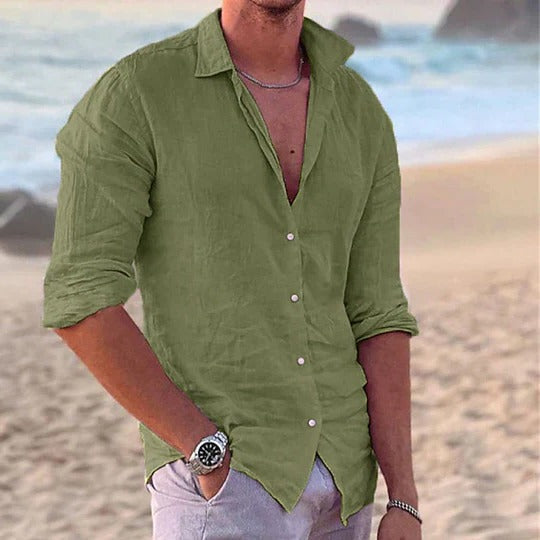 Herren Slim Fit Baumwoll Leinen Sommer Hemd