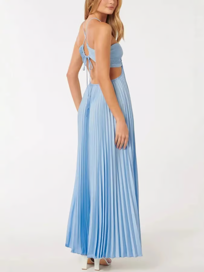 Damen Plissiertes Neckholder Festliches Maxi Sommerkleid