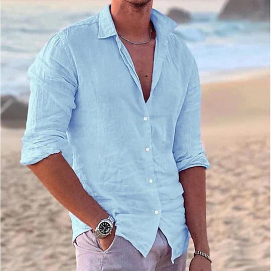 Herren Slim Fit Baumwoll Leinen Sommer Hemd