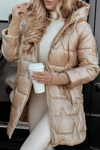 Amelie | Damen Lange Winter Steppjacke mit Kapuze