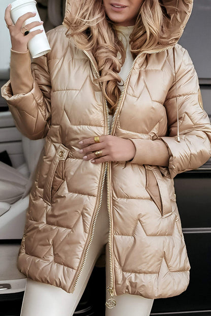 Amelie | Damen Lange Winter Steppjacke mit Kapuze