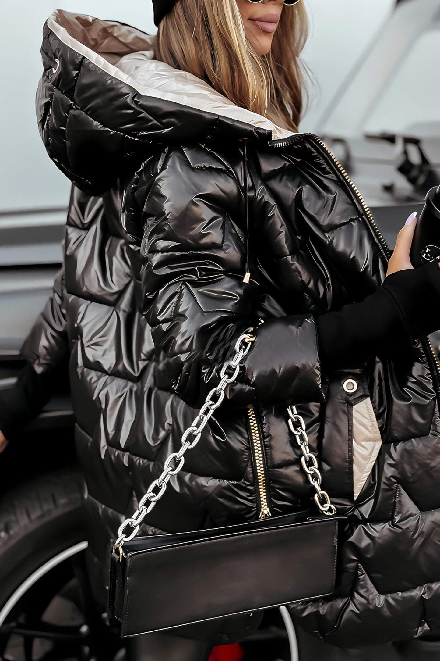 Amelie | Damen Lange Winter Steppjacke mit Kapuze