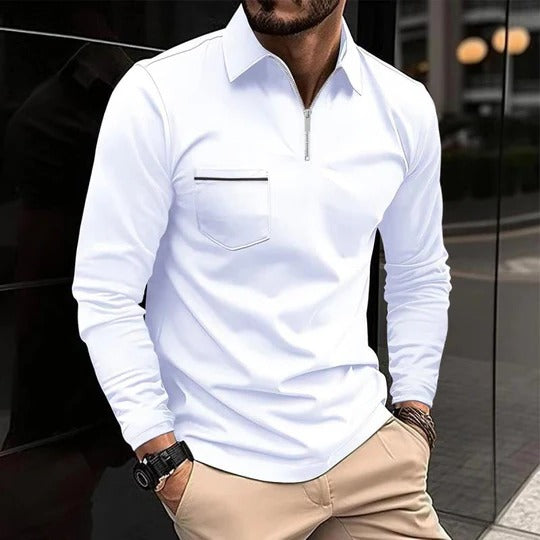 Herren Lässig Reißverschluss Langarm Poloshirt