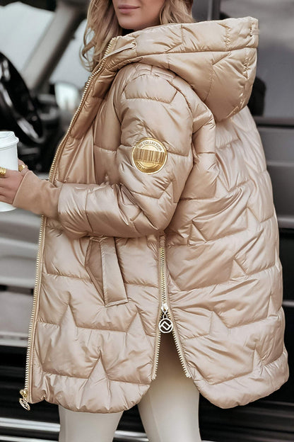 Amelie | Damen Lange Winter Steppjacke mit Kapuze