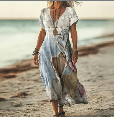 Damen Sommer Blumenmuster V-Ausschnitt Midikleid