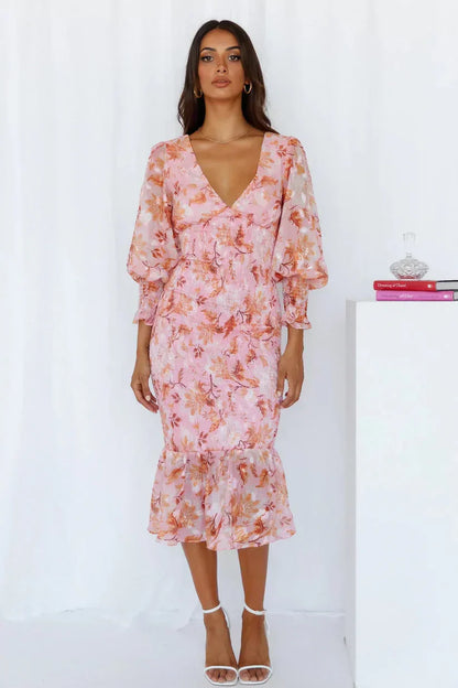 Fiona | Damen Sommer V-Ausschnitt Hochzeitsgastkleid