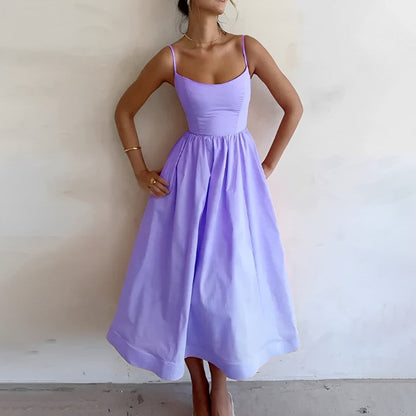 Damen Elegante Sommer Midikleid mit Spaghettiträger