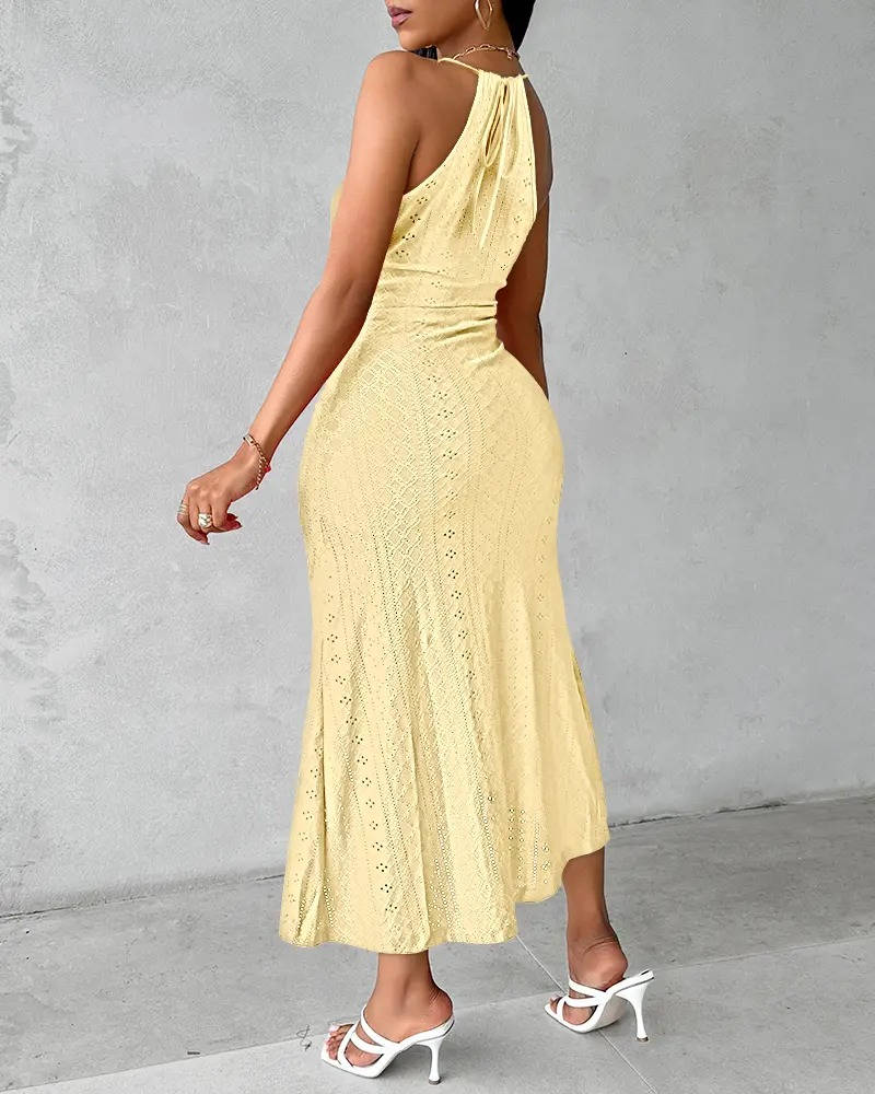 Damen Sommer Neckholder Wickel Maxikleid