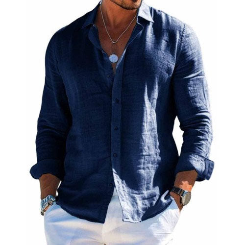 Herren Lässiges Langarmhemd mit Knöpfen und Relaxed Fit