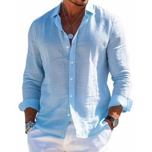 Herren Lässiges Langarmhemd mit Knöpfen und Relaxed Fit