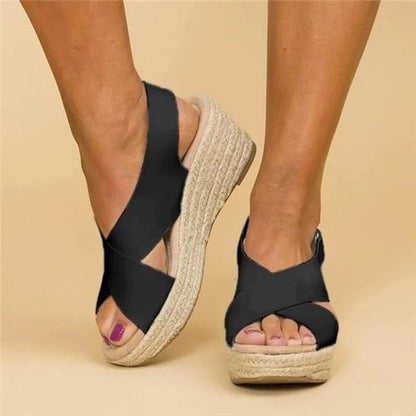 Damen Überkreuzten Riemen Keilabsatz Sandalen