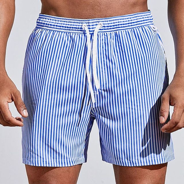 Herren Sommer Streifen Badehose mit Elastischer Bund