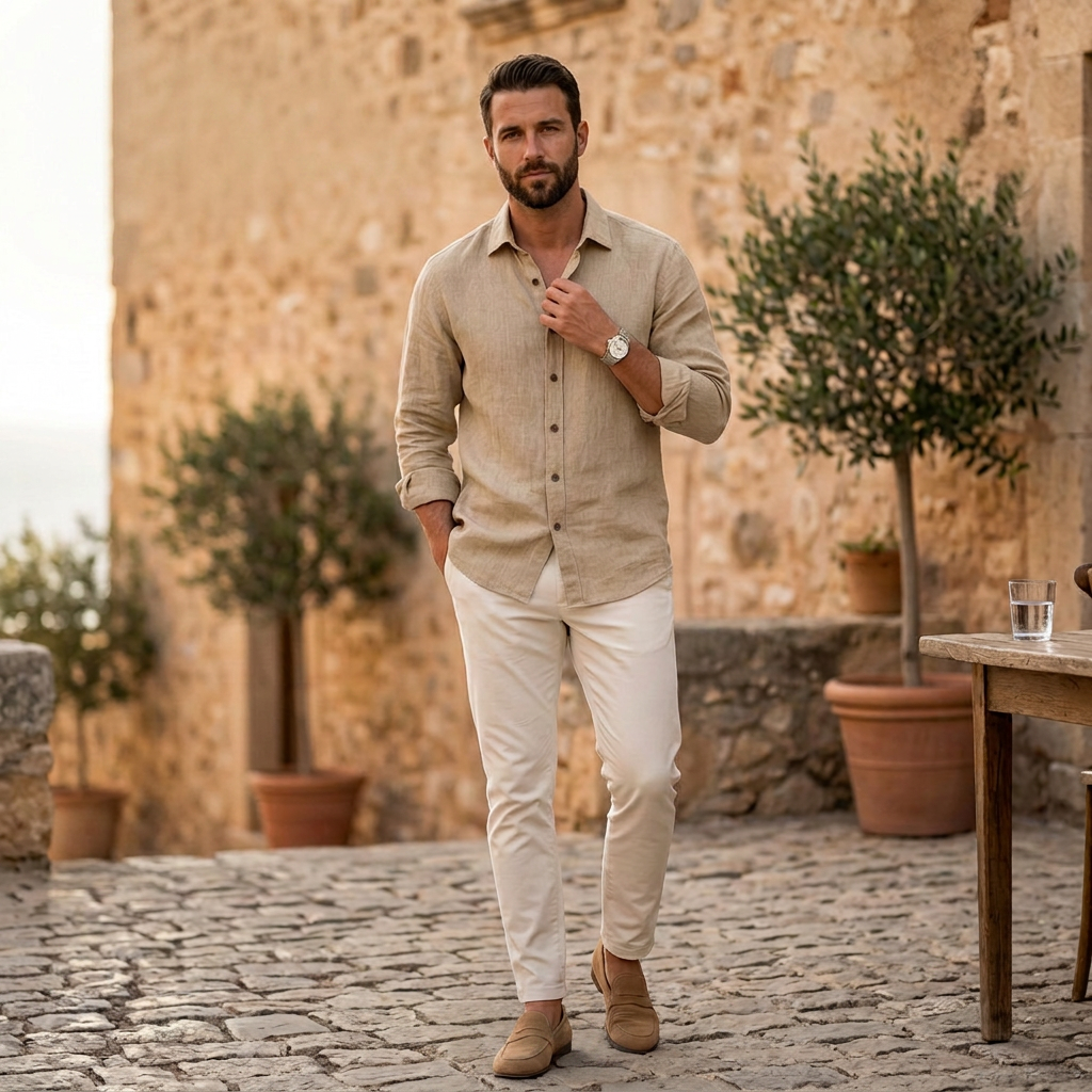 Elias | Herren Sommer Leinen Langarmhemd