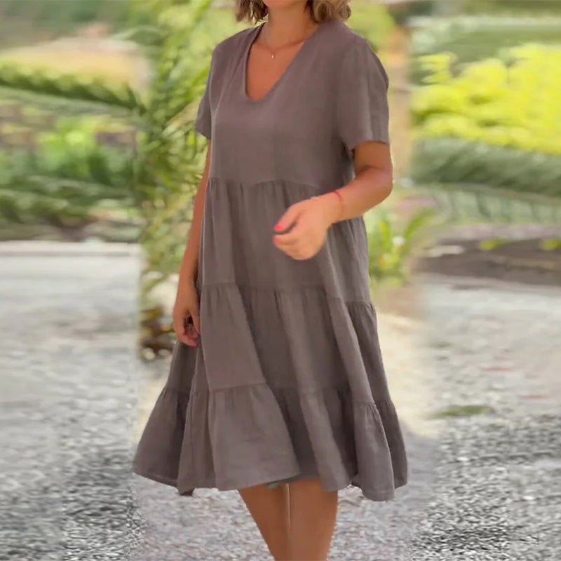 Sonja | Damen Leinen V-Ausschnitt Midikleid