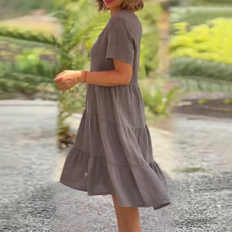 Sonja | Damen Leinen V-Ausschnitt Midikleid