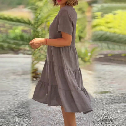 Sonja | Damen Leinen V-Ausschnitt Midikleid