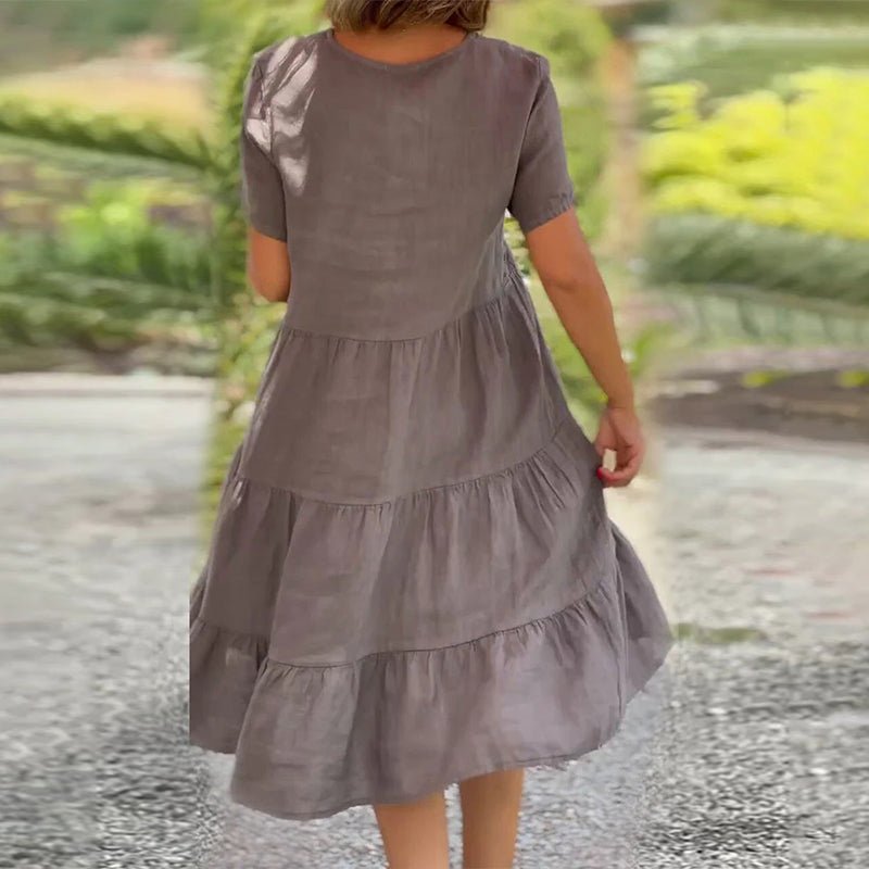 Sonja | Damen Leinen V-Ausschnitt Midikleid