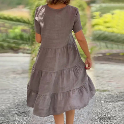 Sonja | Damen Leinen V-Ausschnitt Midikleid