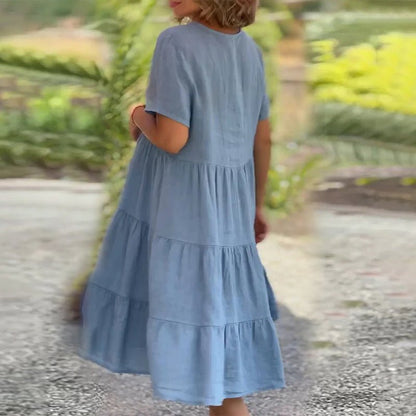Sonja | Damen Leinen V-Ausschnitt Midikleid
