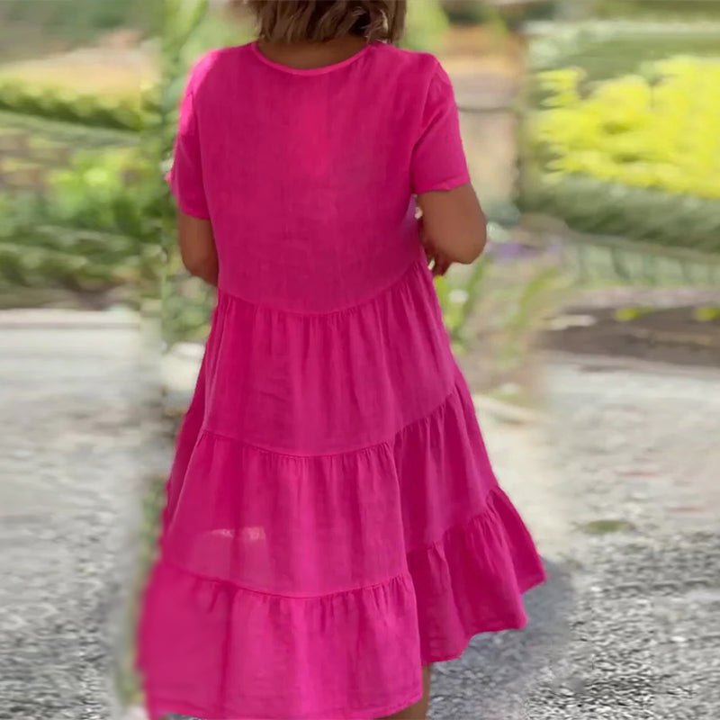 Sonja | Damen Leinen V-Ausschnitt Midikleid