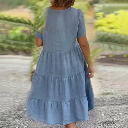 Sonja | Damen Leinen V-Ausschnitt Midikleid