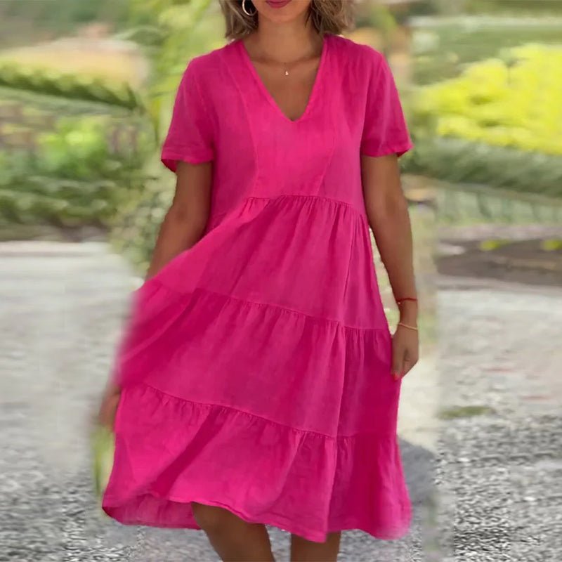 Sonja | Damen Leinen V-Ausschnitt Midikleid