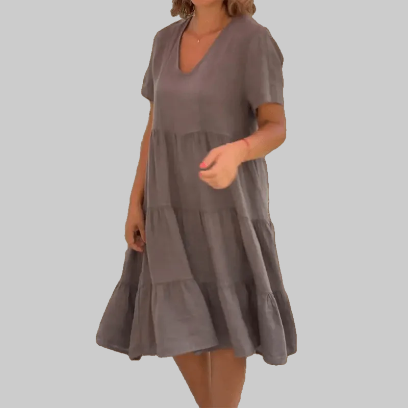Sonja | Damen Leinen V-Ausschnitt Midikleid