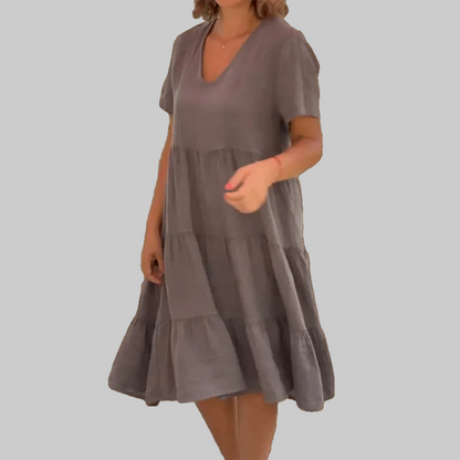 Sonja | Damen Leinen V-Ausschnitt Midikleid