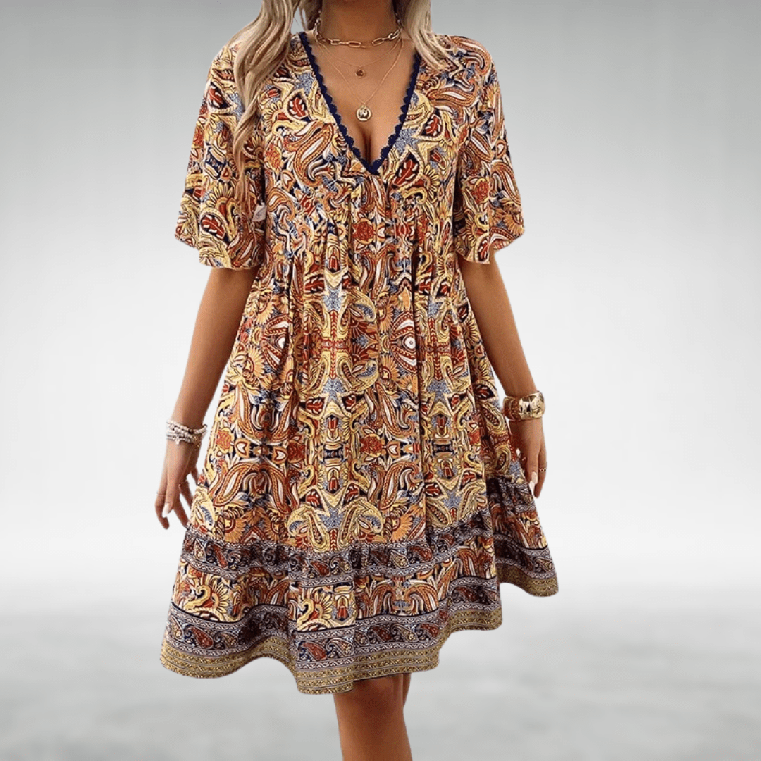 Damen Sommer Boho V-Ausschnitt Midikleid