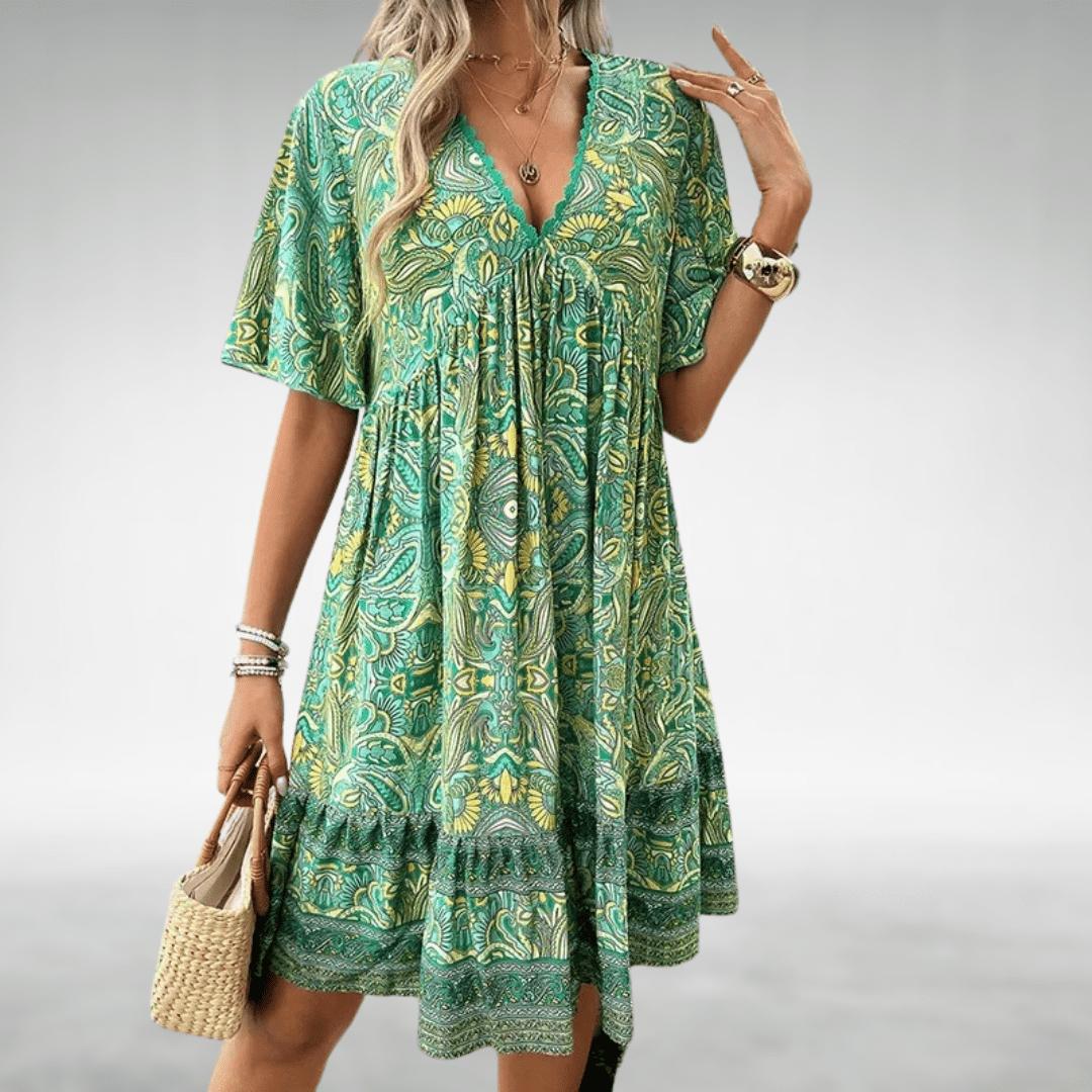 Damen Sommer Boho V-Ausschnitt Midikleid