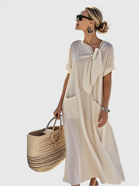 Damen Kurze Ärmel Taschen Sommer Midikleid