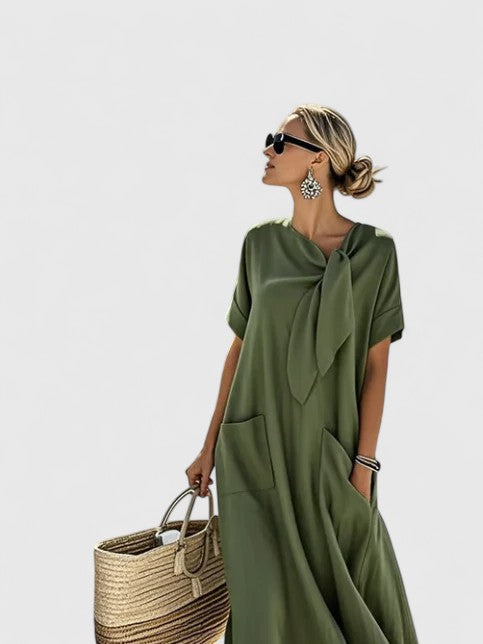 Damen Kurze Ärmel Taschen Sommer Midikleid