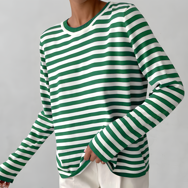 Damen Sommer Streifen Langarm T-shirt