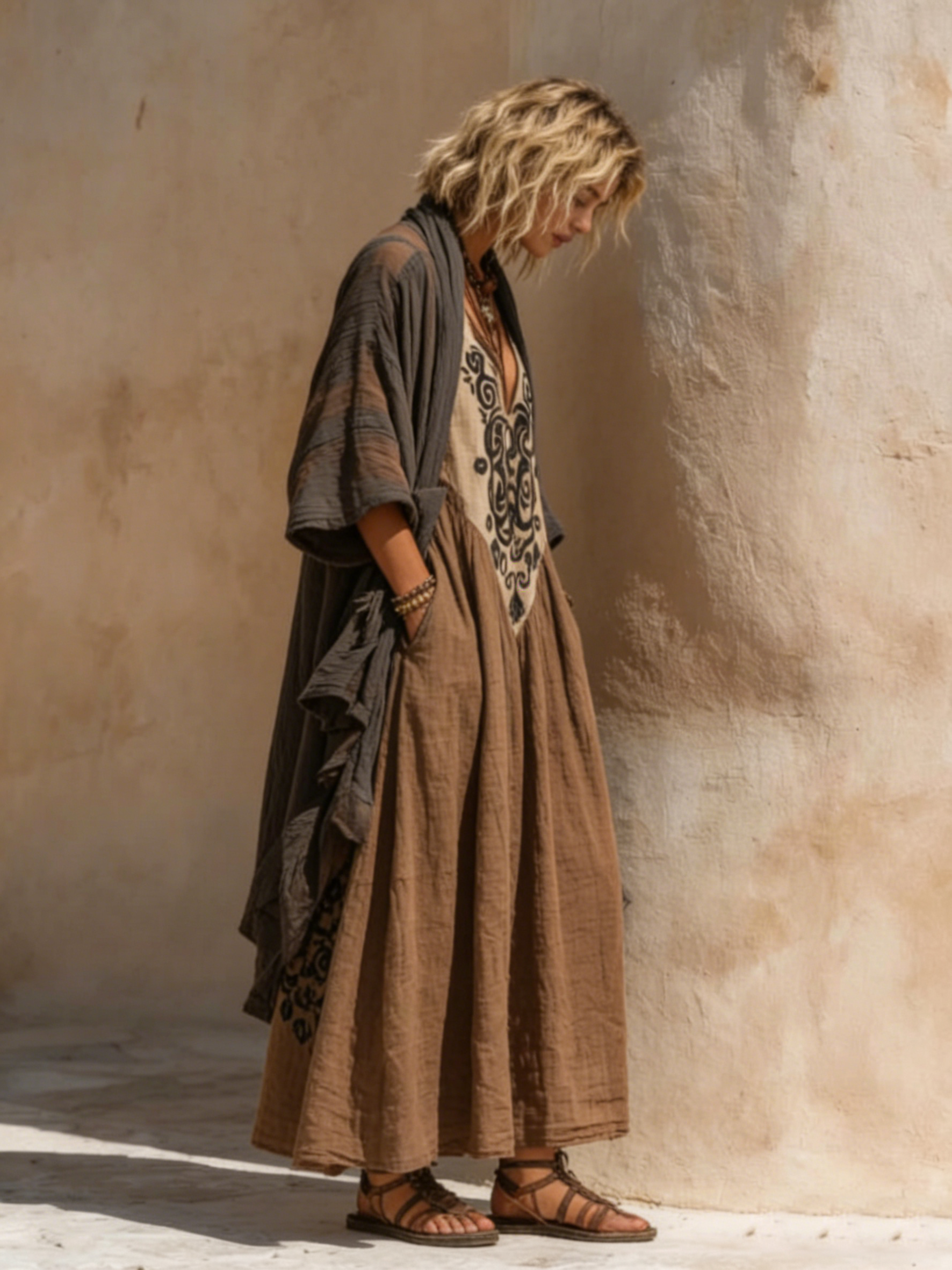 Damen Sommer Zweiteiler Bohemian Maxikleid