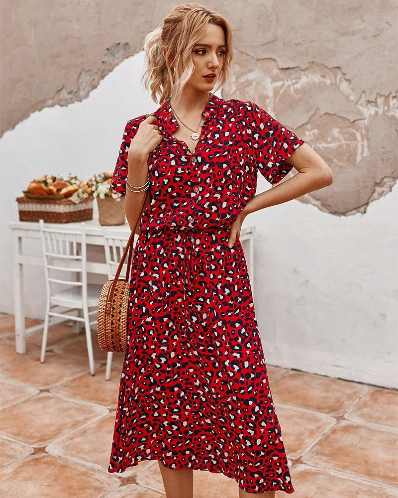 Anna | Damen Lässiges Bedrucktes Hemdkleid