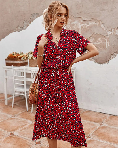 Anna | Damen Lässiges Bedrucktes Hemdkleid