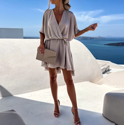 Ladina | Damen Kurzarm Wickel Midikleid
