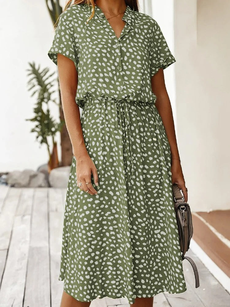 Anna | Damen Lässiges Bedrucktes Hemdkleid