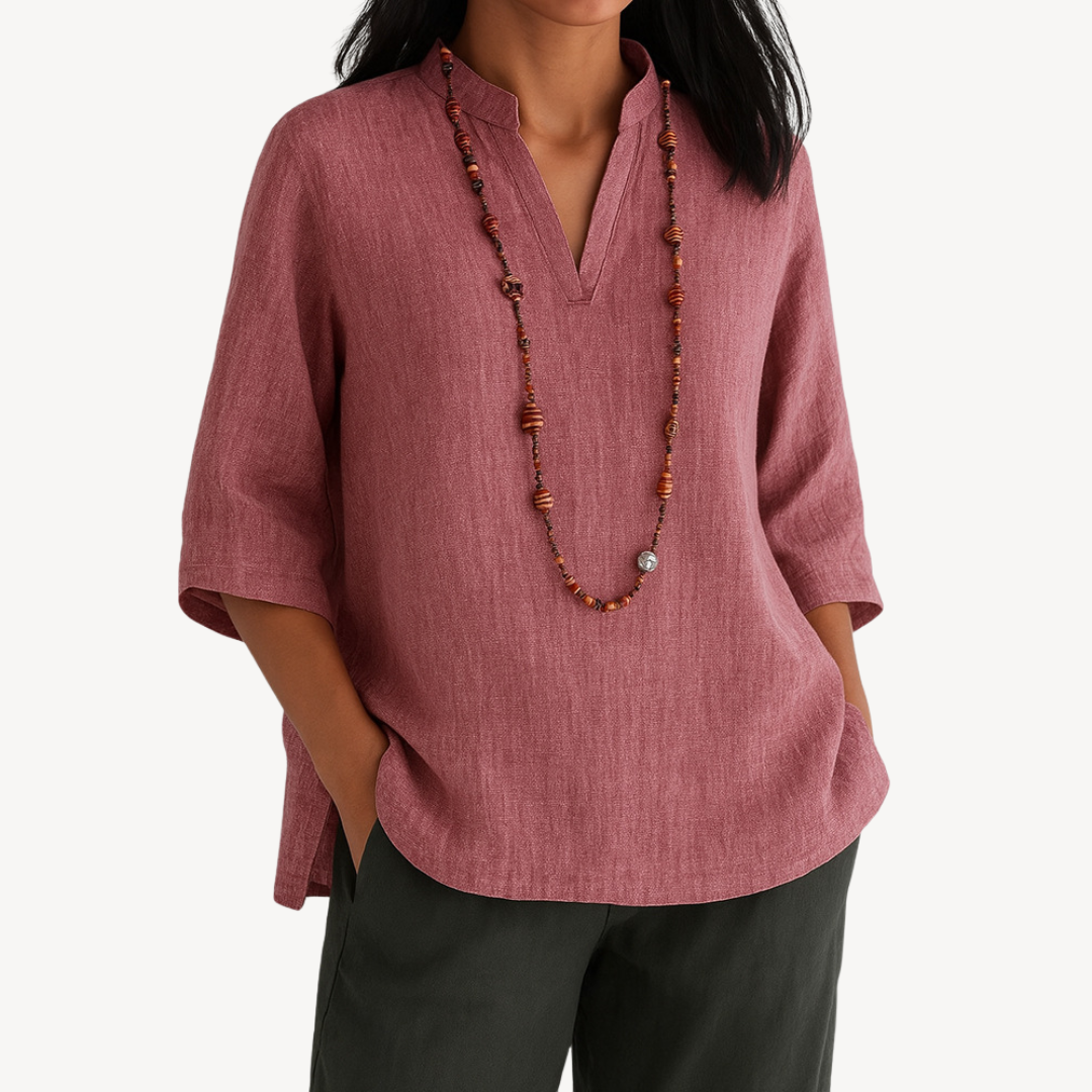 Damen Sommer V Ausschnitt Leinen Bluse
