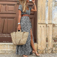 Hannah | Damen Sommer Lässiges Tailliertes Paisley Maxikleid