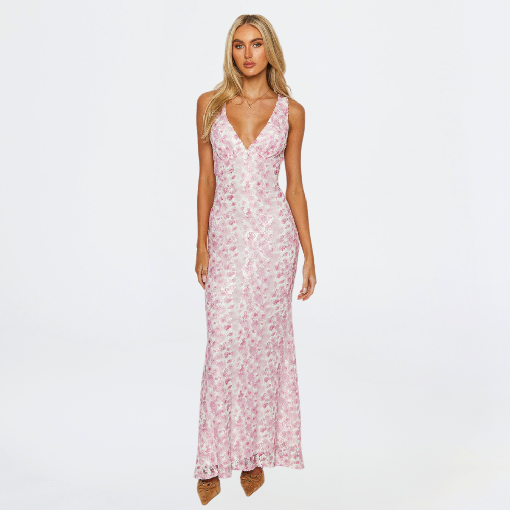 Damen Sommer V-Ausschnitt Hochzeitsgast Maxikleid