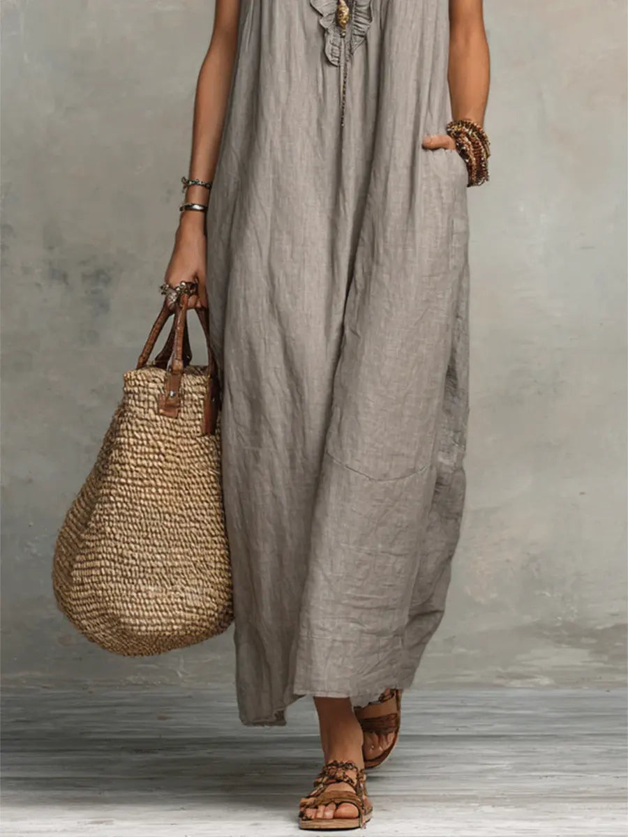 Rachel | Damen Langes Ärmelloses Maxikleid mit Rüschen