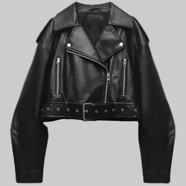 Renate | Damen Cropped Leder-Bikerjacke