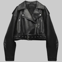 Renate | Damen Cropped Leder-Bikerjacke